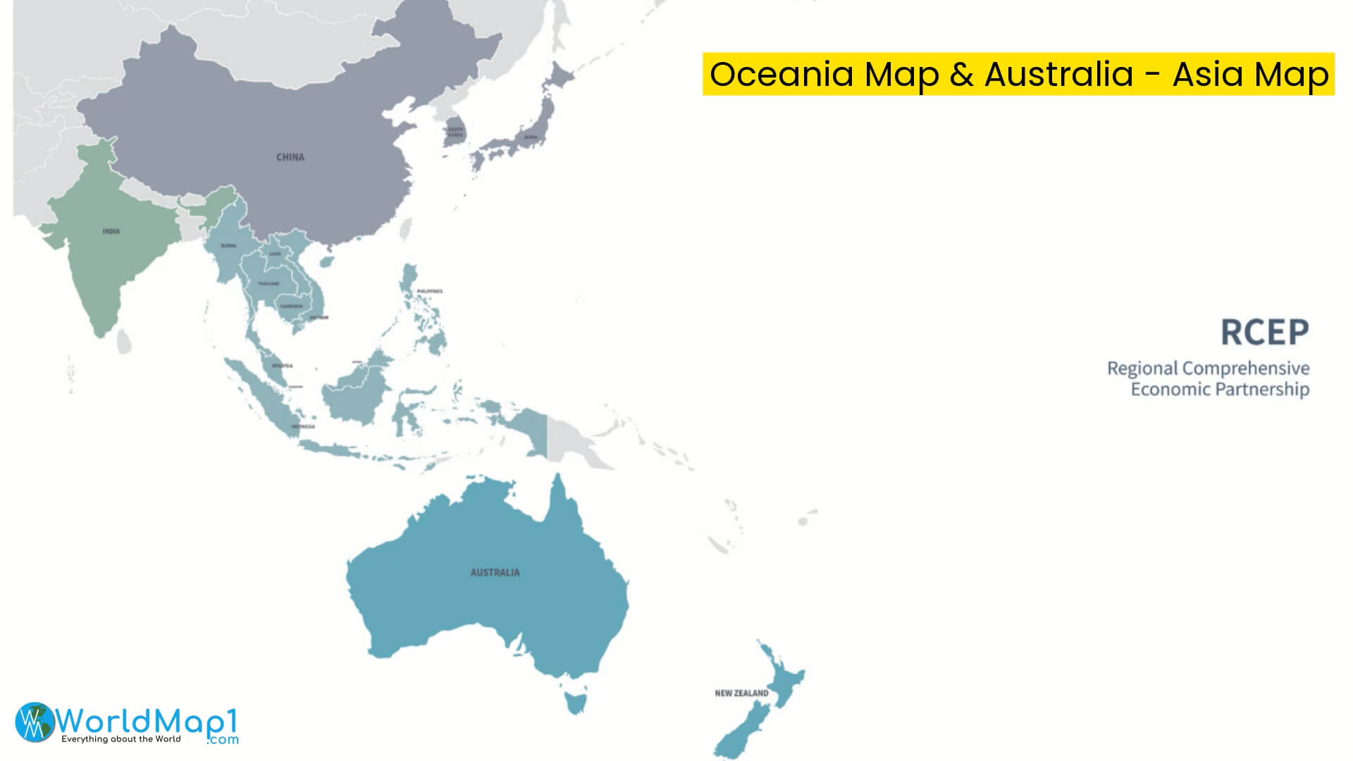 Australia and Oceania Map with Far East Asia